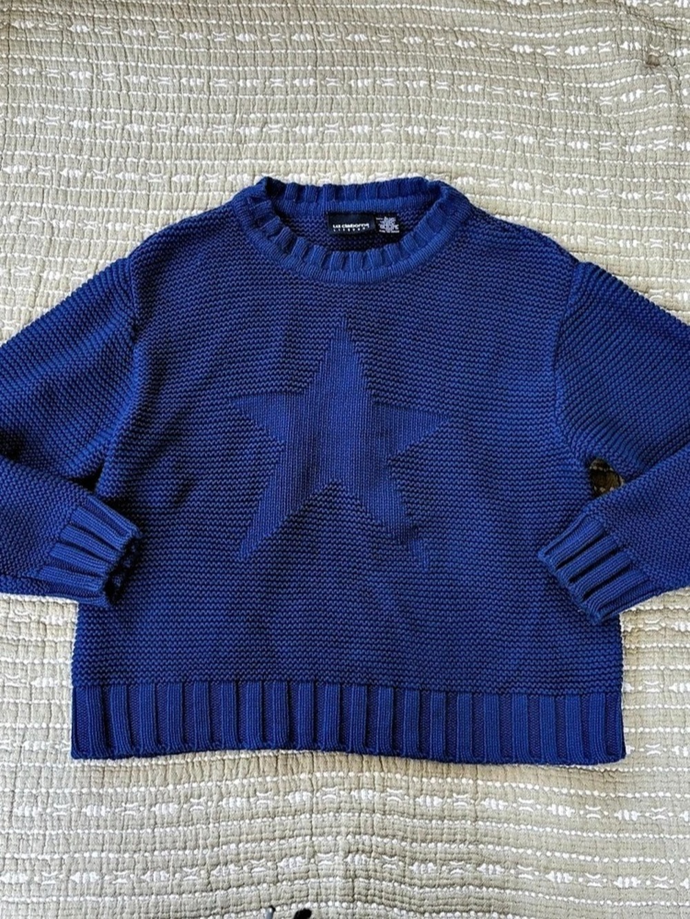 Liz Claiborne sport women’s blue 100% cotton star sweater size large